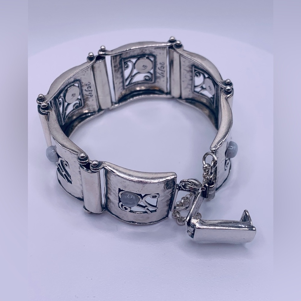 Vintage Sterling Silver Didae Panel Bracelet w/Moonstone Accents & Safety Chain - Picture 8 of 16